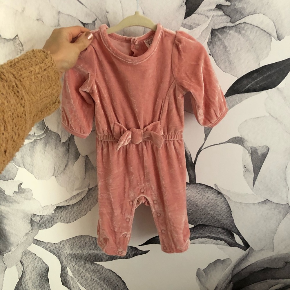 Velvet pink baby romper